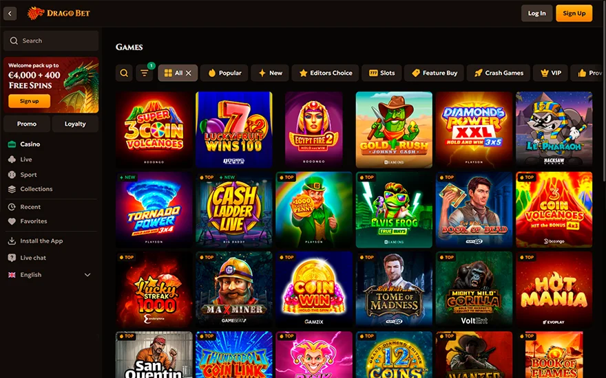 Casino spellen bij Dragobet